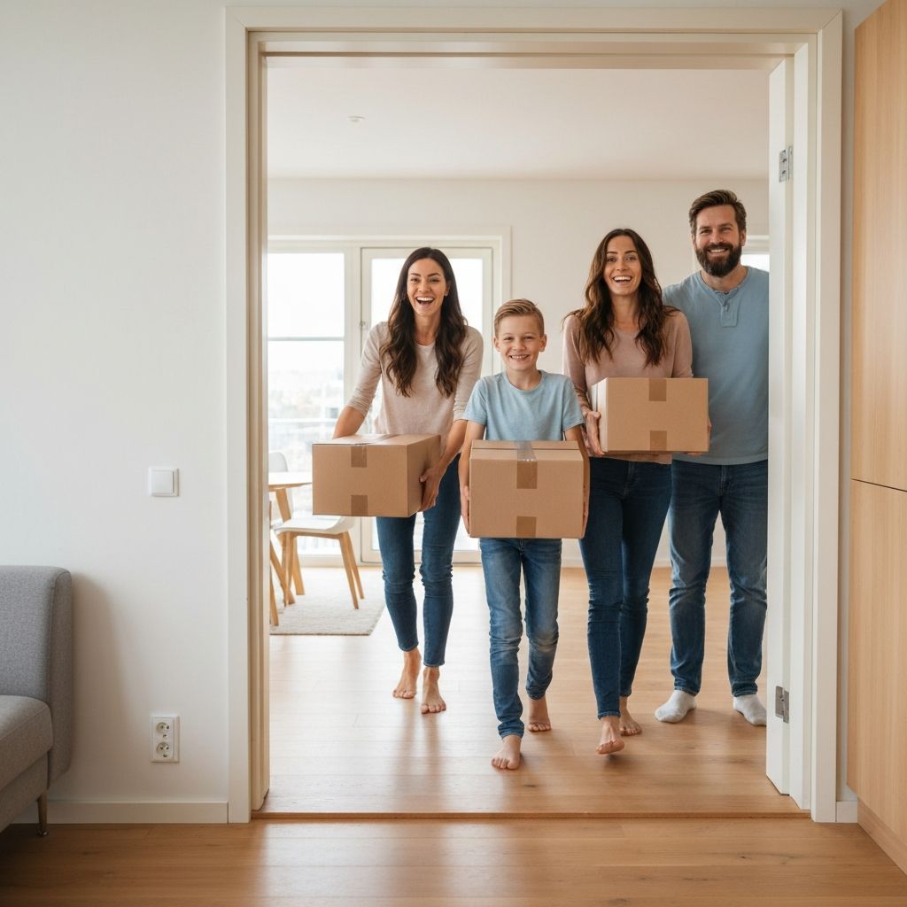 Familie som flytter inn i ny bolig